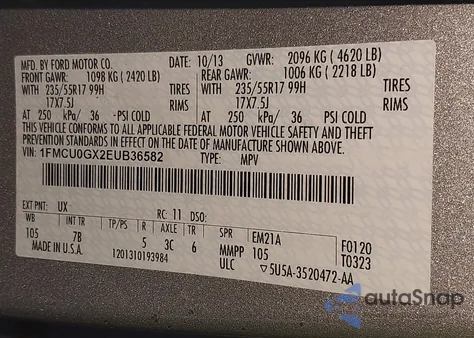 2014 Ford Escape Se z USA, uszkodzony, nr VIN 1FMCU0GX2EUB36582